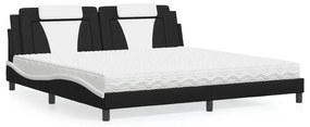 Cama com colchão 200x200 cm couro artificial preto e branco