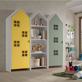 Conjunto 2 armarios Guarda Roupa infantil + estante infantil coleção CASAMI Verde e Amarelo