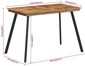 Mesa de Jantar Tek - 120x62x76 cm - Madeira de Teca Maciça - Design Es