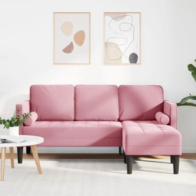 Sofá de 3 Lugares com Chaise em L Rosa Claro 160 cm Veludo