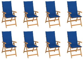 vidaXL Cadeiras de jardim reclináveis c/ almofadões 8 pcs teca maciça