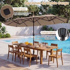 Guarda-sol duplo resistente, 400 x 210 cm (BASE NÃO INLCUIDA), com 108 luzes LED solares, manivela fácil de utilizar e 12 varas de metal, para jardim,