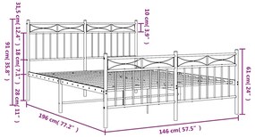 Estrutura de cama com cabeceira e pés 140x190 cm metal branco