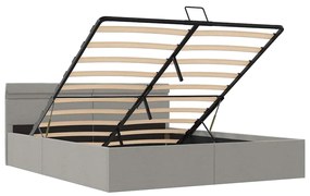Cama hidráulica c/ arrumação LED 160x200 cm tecido cinza-claro