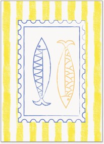Impressão digital Blue and Yellow Fish Stamp on Yellow Stripes por Jolly and Dash