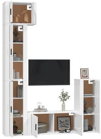 5 pcs conjunto móveis de TV madeira processada branco brilhante