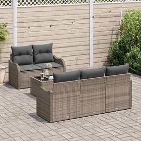 Sofá de Jardim Modular com 6 Peças e Almofadas Cinza em Rattan