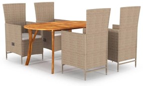 vidaXL 5 pcs conjunto de jantar para jardim bege