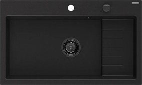 Mexen Omar lava-louça de granito de 1 cuba 800 x 480 mm, preto, sifão preto - 6520801005-77-B