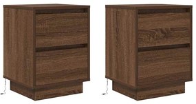 Mesas cabeceira c/ luzes LED 2 pcs 38x34x50cm carvalho castanho