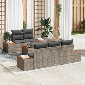 Conjunto de Sofá de Jardim de 6 Peças com Almofadas Cinzento Rattan Po