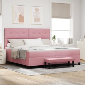 vidaXL Cama Box Spring com Colchão &amp; Banco Rosa 200x200 cm Veludo