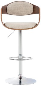 Banco de bar Kingston em tecido e com estrutura cromada 50 x 88-102 x 48 cm Creme + Cor Nogueira