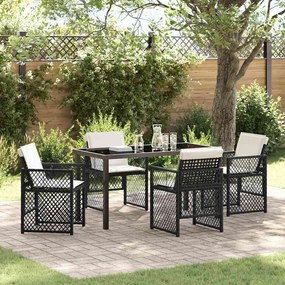 vidaXL Conjunto de Jantar de 5 Peças com Almofadas Preto Polyrattan