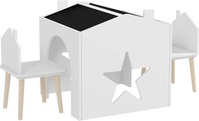 AIYAPLAY Conjunto Infantil 3 Peças Mesa com Tampo-Quadro + 2 Cadeiras Pés em Pinho Branco | Aosom Portugal