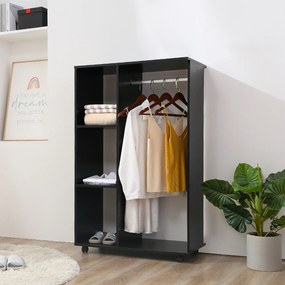 Guarda roupa de Madeira Móvel Armário Roupeiro Aberto com Barra para Pendurar e 3 Prateleiras Organizadoras 80x40x128 cm Preto