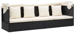 Espreguiçadeira de jardim com teto vime PE preto
