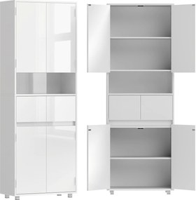 HOMCOM Móvel Alto Slim para Banheiro Branco Brilhante com Gavetas e Prateleiras | Aosom Portugal