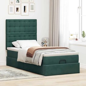 Estrutura de cama otomana vidaXL com colchões verde escuro Veludo