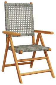 7pcs conjunto de jantar p/ jardim vime PE/ madeira maciça cinza