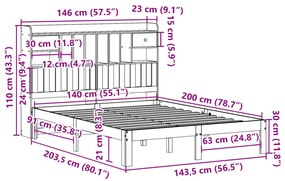 Cama com estante sem colchão 140x200 cm pinho maciço