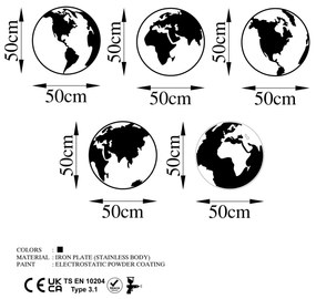 Acessório de Parede Decorativo World Map 2 – Preto – 50 x 50 cm (5 Peç