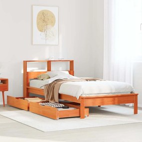 Cama com estante sem colchão 75x190cm pinho maciço castanho-mel