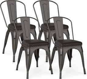 Conjunto de 4 cadeiras de jantar bistrô em metal empilháveis, cadeiras de cozinha acolchoadas, cadeiras de jardim com encosto 44 x 53 x 84 cm cinza es