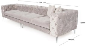 Sofá de 4 Lugares Como – Cinzento Claro – 344x90x72 cm