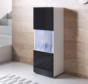 Vitrine Alta Silgueiros – 40x128 cm – Branco e Preto com LED Azul – Co