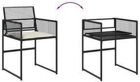 15 pcs conjunto de jantar p/jardim com almofadões vime PE preto