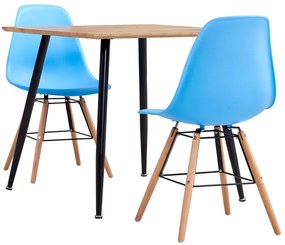 vidaXL 3 pcs conjunto de jantar plástico azul