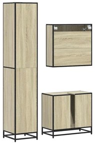 3 pcs conj. móveis casa banho derivados madeira carvalho sonoma
