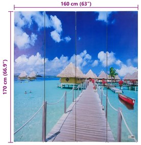 Biombo dobrável com estampa de praia 160x170 cm