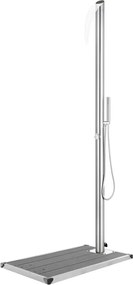 vidaXL Chuveiro de jardim c/ base cinzenta 225 cm aço inoxidável