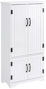 HOMCOM Armário de Cozinha Alto Móvel Auxiliar com 4 Portas e Prateleiras Ajustáveis 60x30x123 cm Branco