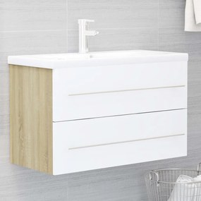 vidaXL Armário lavatório + lavatório embutido contrap. branco e sonoma