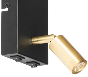 Candeeiro de parede moderno preto e dourado com luz de leitura - Renier