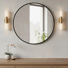 Espelho de parede redondo, moldura de metal 41 cm de diâmetro Preto