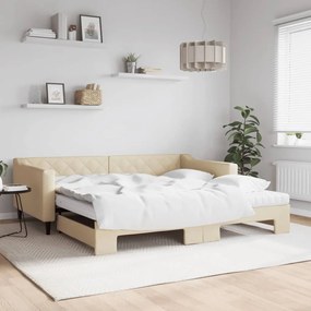 vidaXL Sofá-cama c/ gavetão e colchões 100x200 cm tecido cor creme