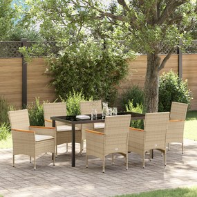 Conjunto de Jantar de Jardim vidaXL com Almofadas Bege em Vime Sintético