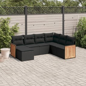 7 pcs conjunto de sofás p/ jardim c/ almofadões vime PE preto