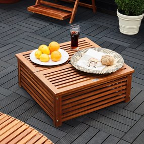 Mesa Jardim com Suporte para guarda-sois com tampa em madeira de acácia certificada FSC® 62 x 62 x 26 cm Castanho