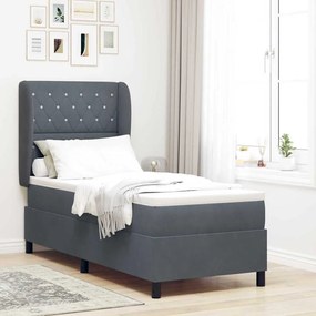 Cama Box Spring com Colchão Cinza Escuro 80x200 cm Veludo