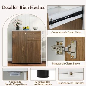 Aparador armário para cozinha ou sala 74 x 35 x 85,5 cm com 2 gavetas, 2 portas e 3 prateleiras ajustáveis, estilo rústico moderno Natural+Branco