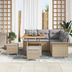 Conjunto de Sofá de Jardim de 8 Peças com Almofadas, Rattan Poly Bege