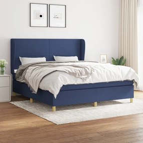 vidaXL Cama com molas/colchão 160x200 cm tecido azul