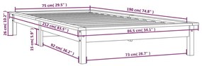 Estrutura cama pequena de solteiro 75x190 cm pinho maciço