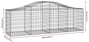 Cestos gabião arqueados 6 pcs 200x50x60/80 cm ferro galvanizado