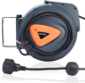 Enrolador automático com extensão eletrica de 15 m + 1,5 m de cabo de ligação 31 x 13,5 x 27 cm Cinzento + Laranja